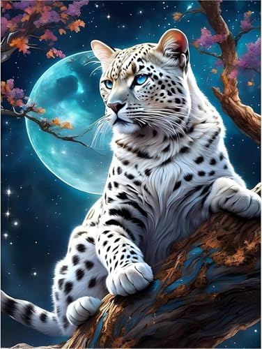 Qijinn Diamond Painting Kits,5D Mondleopard Diamant Painting Bilder für Erwachsene,DIY Round Vollbohrer Diamant Malerei Stickerei Kreuzstich Set Home Wand Dekor Geschenke 50x70 cm Qijinn Diamond Painting Kits,5D Mondleopard Diamant Painting Bilder für Erwachsene,DIY Round Vollbohrer Diamant Malerei Stickerei Kreuzstich Set Home Wand Dekor Geschenke 50x70 cm von Qijinn
