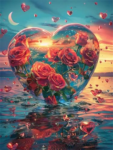 Qijinn Diamond Painting Kits,5D Rosen Liebe Diamant Painting Bilder für Erwachsene,DIY Round Vollbohrer Diamant Malerei Stickerei Kreuzstich Set Home Wand Dekor Geschenke 100x130 cm von Qijinn