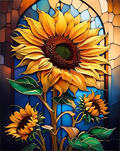 Qijinn Diamond Painting Kits,5D Sonnenblume aus Glas Diamant Painting Bilder für Erwachsene,DIY Square Vollbohrer Diamant Malerei Stickerei Kreuzstich Set Home Wand Dekor Geschenke 80x100 cm von Qijinn