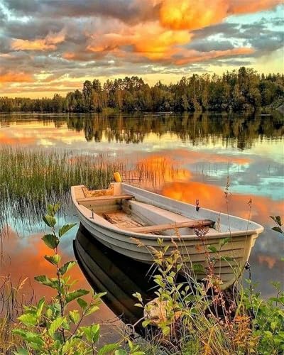 Qijinn Diamond Painting Kits,5D Sonnenuntergang Boot See Diamant Painting Bilder für Erwachsene,DIY Square Vollbohrer Diamant Malerei Stickerei Kreuzstich Set Home Wand Dekor Geschenke 90x110 cm von Qijinn