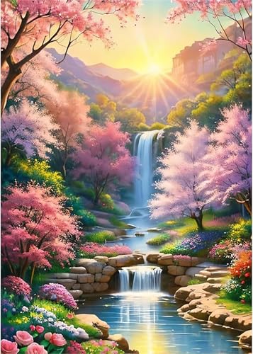 Qijinn Diamond Painting Kits,5D Sonnenuntergangsfluss Diamant Painting Bilder für Erwachsene,DIY Round Vollbohrer Diamant Malerei Stickerei Kreuzstich Set Home Wand Dekor Geschenke 80x100 cm von Qijinn