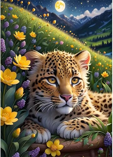Qijinn Diamond Painting Kits,5D Tiger Moonlight Diamant Painting Bilder für Erwachsene,DIY Round Vollbohrer Diamant Malerei Stickerei Kreuzstich Set Home Wand Dekor Geschenke 100x130 cm von Qijinn