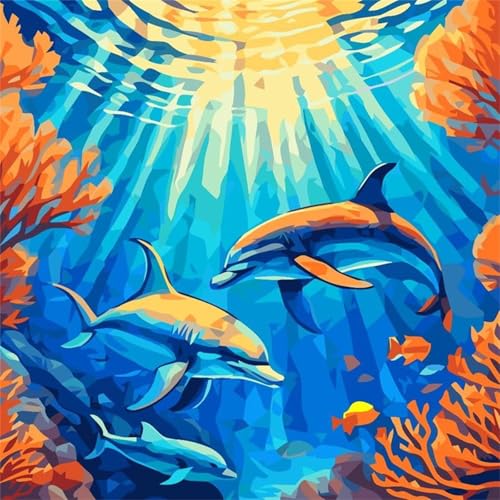 Qijinn Malen Nach Zahlen Erwachsene,DIY Ozeandelfin Ölgemälde-Kits auf Leinwand mit Pinseln und Acrylpigment,Handgemalt Ölgemälde Paint by numbers für Wohnzimmer, Büro Dekoration,mit Rahmen 45x45cm Qijinn Malen Nach Zahlen Erwachsene,DIY Ozeandelfin Ölgemälde-Kits auf Leinwand mit Pinseln und Acrylpigment,Handgemalt Ölgemälde Paint by numbers für Wohnzimmer, Büro Dekoration,mit Rahmen 45x45cm von Qijinn