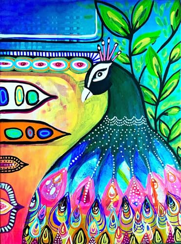 Qijinn Malen Nach Zahlen Erwachsene Abstrakter Pfau DIY Handgemalt Ölgemälde Kit für Anfänger,mit Pinseln und Acrylfarbe Paint by Number kit für Home Deko Geschenk 50x65 cm(mit Rahmen) von Qijinn