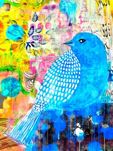 Qijinn Malen Nach Zahlen Erwachsene Aquarell blaue Vögel DIY Handgemalt Ölgemälde Kit für Anfänger,mit Pinseln und Acrylfarbe Paint by Number kit für Home Deko Geschenk 30x40 cm(ohne Rahmen) von Qijinn