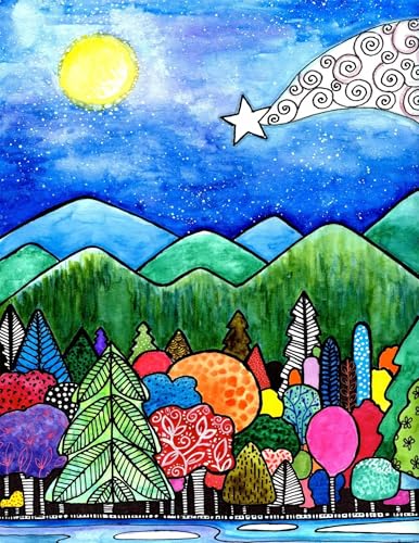 Qijinn Malen Nach Zahlen Erwachsene Cartoon Landschaft Baum DIY Handgemalt Ölgemälde Kit für Anfänger,mit Pinseln und Acrylfarbe Paint by Number kit für Home Deko Geschenk 55x70 cm(mit Rahmen) von Qijinn