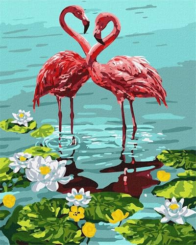 Qijinn Malen Nach Zahlen Erwachsene Flamingo Lotus DIY Handgemalt Ölgemälde Kit für Anfänger,mit Pinseln und Acrylfarbe Paint by Number kit für Home Deko Geschenk 60x75 cm(mit Rahmen) von Qijinn