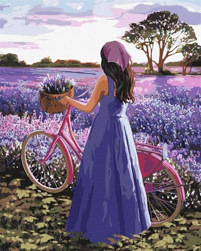 Qijinn Malen Nach Zahlen Erwachsene Lavendelmädchen DIY Handgemalt Ölgemälde Kit für Anfänger,mit Pinseln und Acrylfarbe Paint by Number kit für Home Deko Geschenk 20x30 cm(ohne Rahmen) von Qijinn