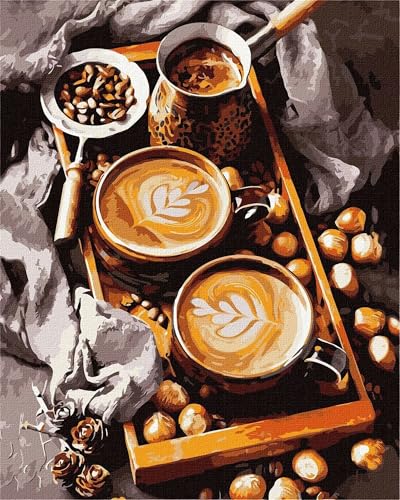 Qijinn Malen Nach Zahlen Erwachsene Romantischer Kaffee DIY Handgemalt Ölgemälde Kit für Anfänger,mit Pinseln und Acrylfarbe Paint by Number kit für Home Deko Geschenk 50x65 cm(mit Rahmen) von Qijinn