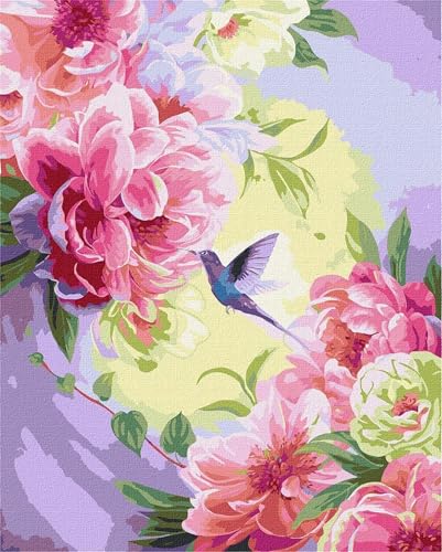 Qijinn Malen Nach Zahlen Erwachsene Rosa Blumenvögel DIY Handgemalt Ölgemälde Kit für Anfänger,mit Pinseln und Acrylfarbe Paint by Number kit für Home Deko Geschenk 50x65 cm(ohne Rahmen) von Qijinn