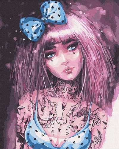 Qijinn Malen Nach Zahlen Erwachsene Tattoo-Mädchen DIY Handgemalt Ölgemälde Kit für Anfänger,mit Pinseln und Acrylfarbe Paint by Number kit für Home Deko Geschenk 40x50 cm(ohne Rahmen) von Qijinn