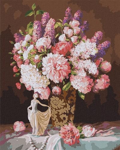 Qijinn Malen Nach Zahlen Erwachsene Vintage Blumen DIY Handgemalt Ölgemälde Kit für Anfänger,mit Pinseln und Acrylfarbe Paint by Number kit für Home Deko Geschenk 60x75 cm(ohne Rahmen) von Qijinn
