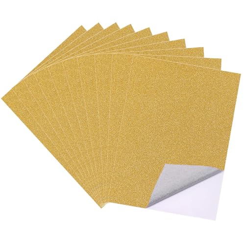 10 Blatt Golden Glitzerpapier zum Basteln, A4 Selbstklebende Glitzer Papier, Glitzerndes Bastelpapier, Glitterpapier Glitterkarton für DIY Handwerk, Grußkarten, Scrapbooking (21 x 29.7 cm, gold) von Qikaara