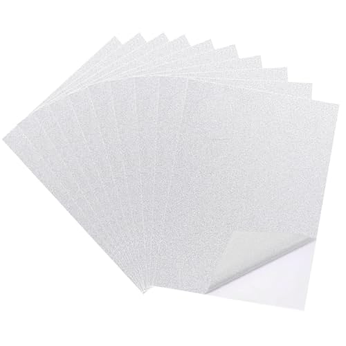 10 Blatt Silber Glitzerpapier zum Basteln, A4 Selbstklebende Glitzer Papier, Glitzerndes Bastelpapier, Glitterpapier Glitterkarton für DIY Handwerk, Grußkarten, Scrapbooking (21 x 29.7 cm, Silber) von Qikaara