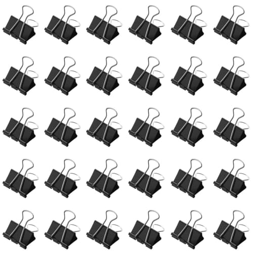 100 Stück Foldback Klammern, 25mm Schwarz Foldbackklammern, Papierklammern Metall Maul Klammer Büroklammern Stahlklammern Vielzweckklammern für Büro und Haushalt foldback clips foldback clamps von Qikaara