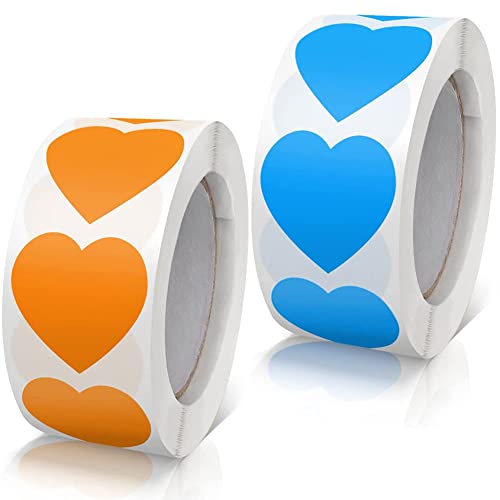 1000 Stück Aufkleber Herz Selbstklebend Herzform Etiketten Rolle 25mm klein Farbkodierung Herz Aufkleber für Hochzeit Scrapbooking Geschenke Blau Orange von Qikaara