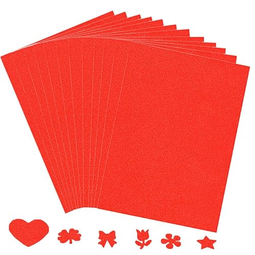 12 Blatt Rot Glitzerpapier zum Basteln und Gestalten,21x29.7cm A4 Glitzer Papier,250g/m² Glitterkarton Bastelpapier für DIY Grußkarten Scrapbooking Glitter Craft Paper Cardboard von Qikaara