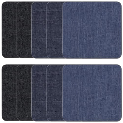 12 Stück Flicken zum Aufbügeln, Bügelflicken für Innen-Außen, Denim Flicken, Reparaturflicken, Reparatur-Dekorationsset für Jeans und Kleidung, 9.5 * 12.5 cm, Iron-on Repair Patches (Denim 3 Farben) von Qikaara