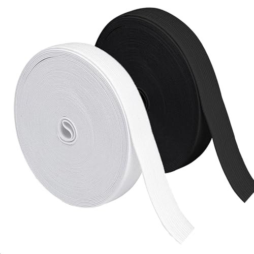 20 Meter Gummiband 15 mm Breit Weiß + Schwarz 10 m/roll Gummibänder Nähen Hosengummi Elastische Band gummizug Gummilitze stoffband zum Nähen elastic band für DIY Handwerk, Kleidung (Schwarzer, Weiss) von Qikaara