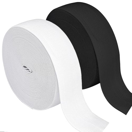 20 Meter Gummiband 40 mm Breit Weiß + Schwarz 10 m/roll Gummibänder Nähen Hosengummi Elastische Band gummizug Gummilitze stoffband zum Nähen elastic band für DIY Handwerk, Kleidung (Schwarzer, Weiss) von Qikaara
