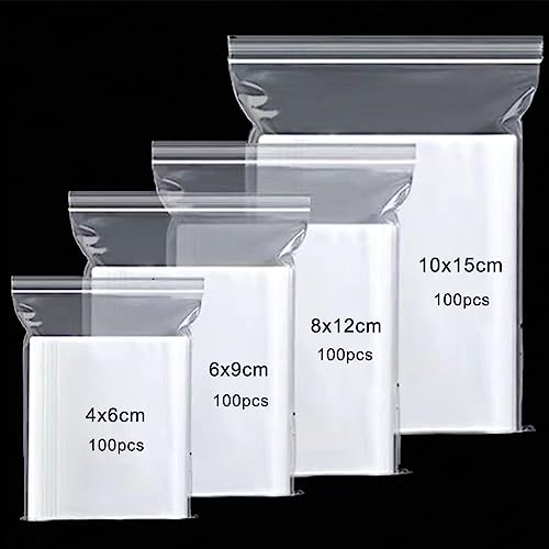 400 Stück Druckverschlussbeutel Wiederverschließbar Set,4 Größen Klein Zip Beutel Zipper Plastikbeutel Durchsichtige PE Polybeutel Klar Plastiktüten tüten Reißverschluss Tütchen Packung ziplock bags von Qikaara