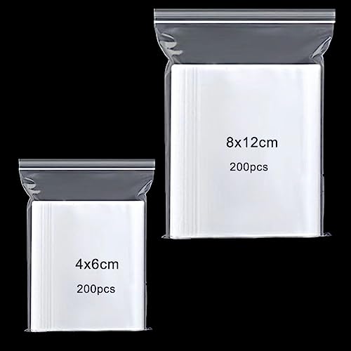 400 Stück Druckverschlussbeutel Wiederverschließbar Set,4x6 8x12 cm Klein Zip Beutel Zipper Plastikbeutel Durchsichtige PE Polybeutel Klar Plastiktüten Reißverschluss Tütchen Packung ziplock bags von Qikaara