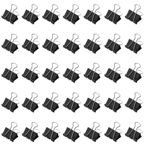 50 Stück Foldback Klammern, 19mm Schwarz Foldbackklammern, Klein Papierklammern Metall Maul Klammer Büroklammern Vielzweckklammern für Büro und Haushalt small foldback clips foldback clamps von Qikaara