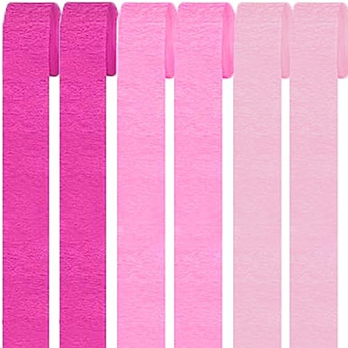 6 Rollen Bunt Krepppapier,Regenbogen kreppbänder Hintergrund Luftschlangen Papier Rainbow Crepe Paper Bastelkrepp für Party Dekoration und Handarbeiten Papierkunst (3 Stile Rosa) von Qikaara