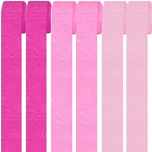 6 Rollen Bunt Krepppapier,Regenbogen kreppbänder Hintergrund Luftschlangen Papier Rainbow Crepe Paper Bastelkrepp für Party Dekoration und Handarbeiten Papierkunst (3 Stile Rosa) von Qikaara