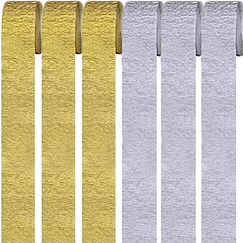 6 Rollen Krepppapier,Regenbogen kreppbänder Hintergrund Luftschlangen Papier Rainbow Crepe Paper Bastelkrepp für Party Dekoration und Handarbeiten Papierkunst 2 Farben (Gold+Silber) von Qikaara