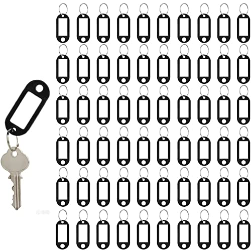 60 Stück Schlüsselanhänger beschriftbar– Schwarz, Strapazierfähige Schlüssel Anhänger mit Etiketten Farbige Schlüsselanhänger zum Beschriften für Organisation oder Reisen von Qikaara