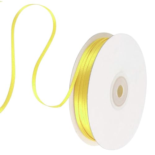 91 m Satinband Gelb, 3 mm Doppelseitig Schleifenband Geschenkband Dekoband Seidenband Doppelsatinband Satin Ribbon für Hochzeit Geburtstag Party Dekoration, Geschenkverpackung, Basteln von Qikaara