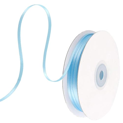 91 m Satinband Hellblau, 3 mm Doppelseitig Schleifenband Geschenkband Dekoband Seidenband Doppelsatinband Satin Ribbon für Hochzeit Geburtstag Party Dekoration, Geschenkverpackung, Basteln von Qikaara