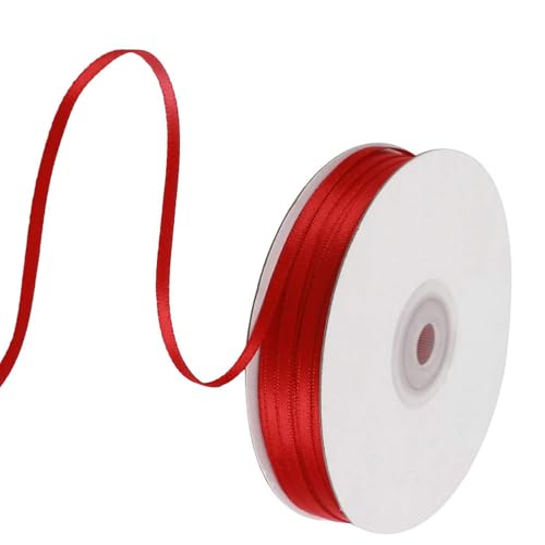 91 m Satinband Rot, 3 mm Doppelseitig Schleifenband Geschenkband Dekoband Seidenband Doppelsatinband Satin Ribbon für Hochzeit Geburtstag Party Dekoration, Geschenkverpackung, Basteln von Qikaara