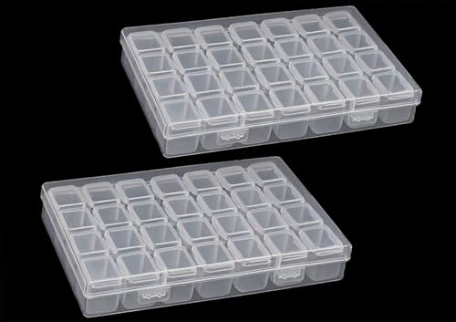 Diamond Painting Aufbewahrungsbox, Diamond Painting Zubehör Boxen, Kunststoff Diamant Stickerei Box, Diamant Stickerei Sortierbox für kleinteile Storage Box Accessory Boxes (28 Fächer,2 Stück) von Qikaara