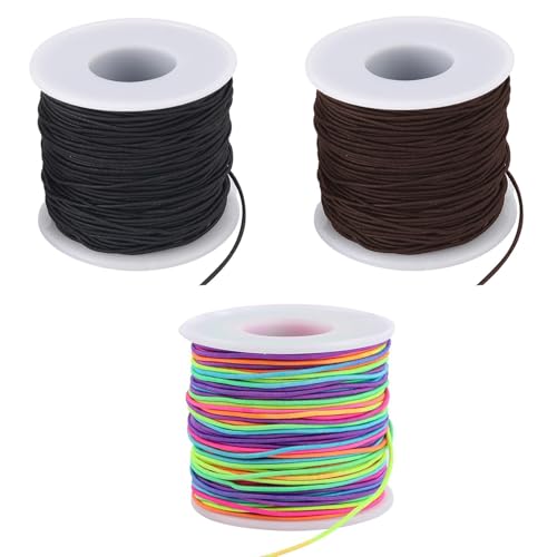 Elastische Schmuckfaden Perlen Faden 1 mm Perlenschnur 3 Rollen 50 m/roll Gummiband für Armbänder Gummikordel Stretch Schnur Bastelschnur Perlen Kordel für DIY Schmuck (Schwarz, Braun, Bunte) von Qikaara