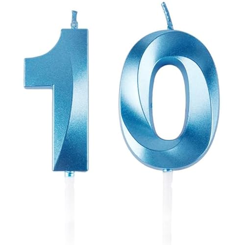 Geburtstagskerzen Zahlen 10, Blaue Geburtstag Kerzen, 3D Tortendeko, Geburtstagskerze Kuchendeko für Geburtstag Party, Hochzeiten, Firmenfeiern, Jubiläen kuchen Dekoration, Birthday Candle Number 10 von Qikaara