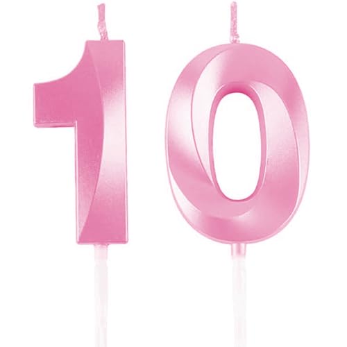 Geburtstagskerzen Zahlen 10, Rosa Geburtstag Kerzen, 3D Tortendeko, Geburtstagskerze Kuchendeko für Geburtstag Party, Hochzeiten, Firmenfeiern, Jubiläen kuchen Dekoration, Birthday Candle Number 10 von Qikaara