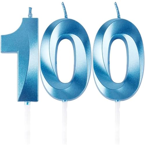 Geburtstagskerzen Zahlen 100, Blaue Geburtstag Kerzen, 3D Tortendeko, Geburtstagskerze Kuchendeko für Geburtstag Party, Hochzeiten, Firmenfeiern, Jubiläen kuchen Dekoration, Birthday Candle Number 100 von Qikaara