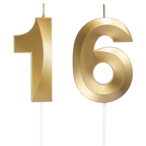 Geburtstagskerzen Zahlen 16/61, Gold Geburtstag Kerzen, Zahlenförmige Kerze, 3D Tortendeko, kuchen Dekoration für Geburtstag Party, Hochzeiten, Firmenfeiern, Jubiläen, Birthday Candle Nummer 16/61 Geburtstagskerzen Zahlen 16/61, Gold Geburtstag Kerzen, Zahlenförmige Kerze, 3D Tortendeko, kuchen Dekoration für Geburtstag Party, Hochzeiten, Firmenfeiern, Jubiläen, Birthday Candle Nummer 16/61 von Qikaara