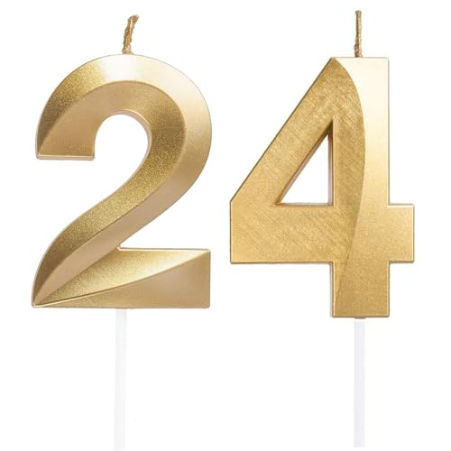 Geburtstagskerzen Zahlen 24/42, Gold Geburtstag Kerzen, Zahlenförmige Kerze, 3D Tortendeko, kuchen Dekoration für Geburtstag Party, Hochzeiten, Firmenfeiern, Jubiläen, Birthday Candle Nummer 24/42 von Qikaara