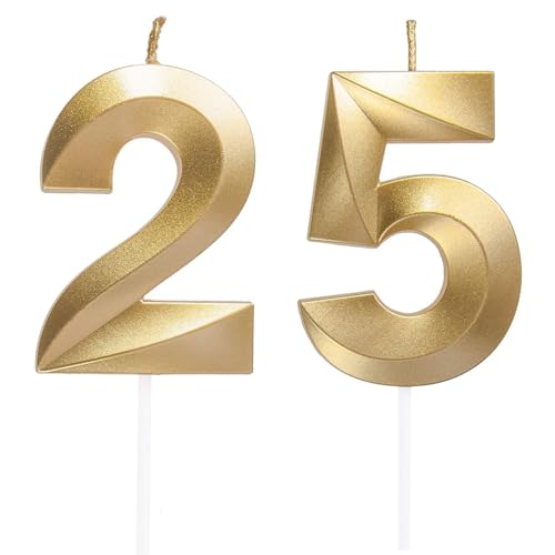 Geburtstagskerzen Zahlen 25/52, Gold Geburtstag Kerzen, Zahlenförmige Kerze, 3D Tortendeko, kuchen Dekoration für Geburtstag Party, Hochzeiten, Firmenfeiern, Jubiläen, Birthday Candle Nummer 25/52 Geburtstagskerzen Zahlen 25/52, Gold Geburtstag Kerzen, Zahlenförmige Kerze, 3D Tortendeko, kuchen Dekoration für Geburtstag Party, Hochzeiten, Firmenfeiern, Jubiläen, Birthday Candle Nummer 25/52 von Qikaara