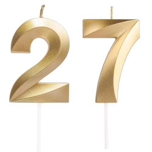 Geburtstagskerzen Zahlen 27/72, Gold Geburtstag Kerzen, Zahlenförmige Kerze, 3D Tortendeko, kuchen Dekoration für Geburtstag Party, Hochzeiten, Firmenfeiern, Jubiläen, Birthday Candle Nummer 27/72 von Qikaara