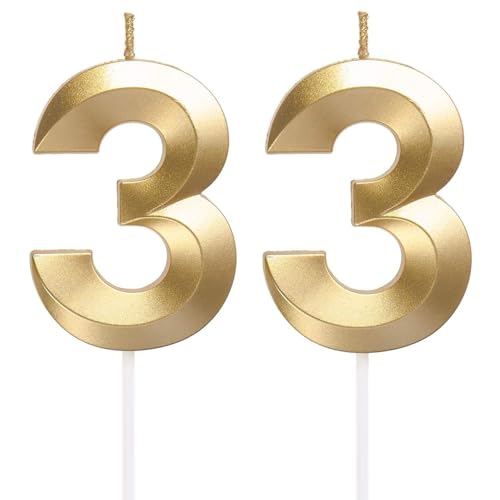Geburtstagskerzen Zahlen 33, Gold Geburtstag Kerzen, 3D Tortendeko, Geburtstagskerze Kuchendeko für Geburtstag Party, Hochzeiten, Firmenfeiern, Jubiläen kuchen Dekoration, Birthday Candle Nummer 33 Geburtstagskerzen Zahlen 33, Gold Geburtstag Kerzen, 3D Tortendeko, Geburtstagskerze Kuchendeko für Geburtstag Party, Hochzeiten, Firmenfeiern, Jubiläen kuchen Dekoration, Birthday Candle Nummer 33 von Qikaara
