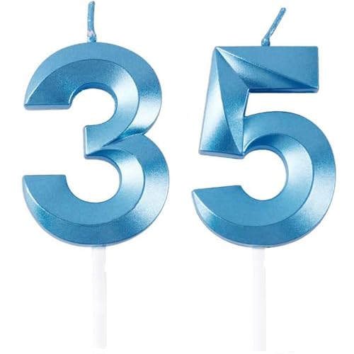 Geburtstagskerzen Zahlen 35/53, Blaue Geburtstag Kerzen, Zahlenförmige Kerze, 3D Tortendeko, kuchen Dekoration für Geburtstag Party, Hochzeiten, Firmenfeiern, Jubiläen, Birthday Candle Number 35/53 von Qikaara