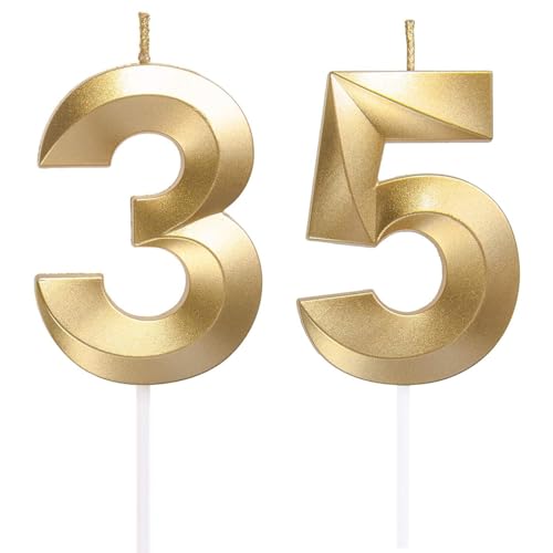 Geburtstagskerzen Zahlen 35/53, Gold Geburtstag Kerzen, Zahlenförmige Kerze, 3D Tortendeko, kuchen Dekoration für Geburtstag Party, Hochzeiten, Firmenfeiern, Jubiläen, Birthday Candle Nummer 35/53 Geburtstagskerzen Zahlen 35/53, Gold Geburtstag Kerzen, Zahlenförmige Kerze, 3D Tortendeko, kuchen Dekoration für Geburtstag Party, Hochzeiten, Firmenfeiern, Jubiläen, Birthday Candle Nummer 35/53 von Qikaara