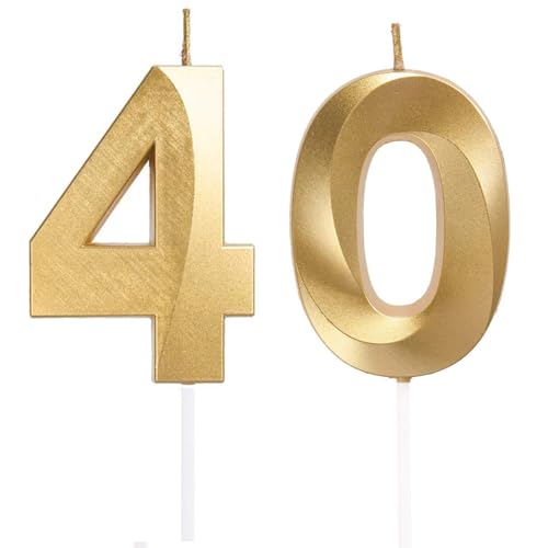 Geburtstagskerzen Zahlen 40, Gold Geburtstag Kerzen, 3D Tortendeko, Geburtstagskerze Kuchendeko für Geburtstag Party, Hochzeiten, Firmenfeiern, Jubiläen kuchen Dekoration, Birthday Candle Nummer 40 von Qikaara