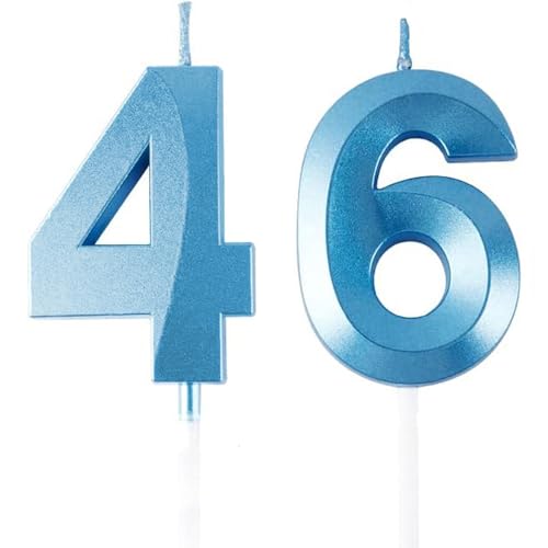 Geburtstagskerzen Zahlen 46/64, Blaue Geburtstag Kerzen, Zahlenförmige Kerze, 3D Tortendeko, kuchen Dekoration für Geburtstag Party, Hochzeiten, Firmenfeiern, Jubiläen, Birthday Candle Number 46/64 von Qikaara