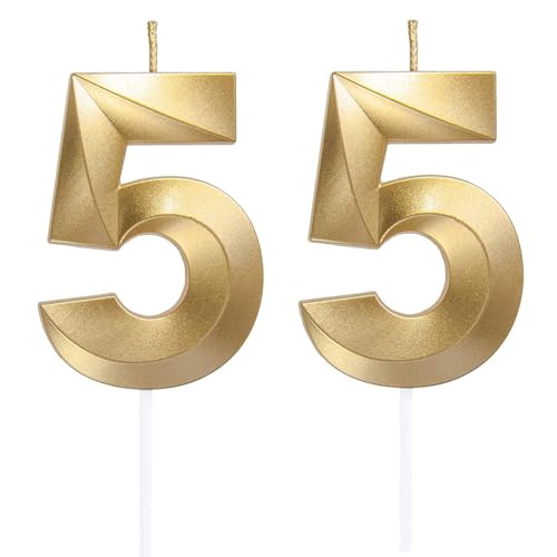 Geburtstagskerzen Zahlen 55, Gold Geburtstag Kerzen, 3D Tortendeko, Geburtstagskerze Kuchendeko für Geburtstag Party, Hochzeiten, Firmenfeiern, Jubiläen kuchen Dekoration, Birthday Candle Nummer 55 Geburtstagskerzen Zahlen 55, Gold Geburtstag Kerzen, 3D Tortendeko, Geburtstagskerze Kuchendeko für Geburtstag Party, Hochzeiten, Firmenfeiern, Jubiläen kuchen Dekoration, Birthday Candle Nummer 55 von Qikaara