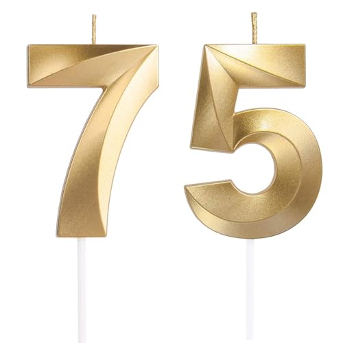 Geburtstagskerzen Zahlen 57/75, Gold Geburtstag Kerzen, Zahlenförmige Kerze, 3D Tortendeko, kuchen Dekoration für Geburtstag Party, Hochzeiten, Firmenfeiern, Jubiläen, Birthday Candle Nummer 57/75 Geburtstagskerzen Zahlen 57/75, Gold Geburtstag Kerzen, Zahlenförmige Kerze, 3D Tortendeko, kuchen Dekoration für Geburtstag Party, Hochzeiten, Firmenfeiern, Jubiläen, Birthday Candle Nummer 57/75 von Qikaara